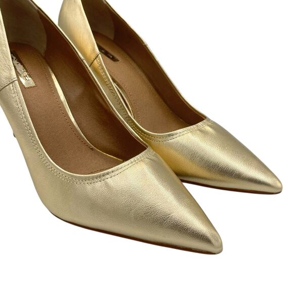 Tahari Peyton Metallic Gold Leather Pointed Toe Stiletto Heel Classic Pumps - Picture 9 of 11